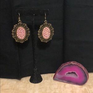 Beautiful pink bronze oval alloy earrings 44mm38mm